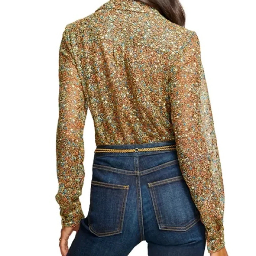 Ramy Brook Tien Magical Speckled Jacquard Embroidered Sheer Multicolor Blouse - Picture 12 of 13